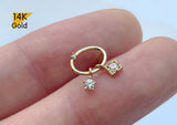 14K Solid Gold CZ Dangle Earrings