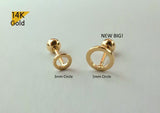 5mm Circle 14K Solid Gold Tiny Line Circle End Barbell Earring Piercing, 22G, * Natural Shape