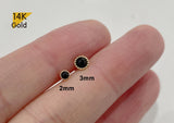 14K Solid Gold Cubic Zirconia, Onyx, Aurora Borealis, Opal 2,3 mm Piercing 21G