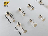 14K Solid Gold Thin Circle 3, 4mm Piercing 21G, 4,6,8mm Post / Barbell Screw Ending Ball