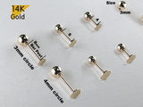 14K Solid Gold Thin Circle 3, 4mm Piercing 21G, 4,6,8mm Post / Barbell Screw Ending Ball