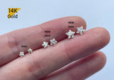 14K Solid Gold Stud Earrings, Tiny Stud, Yellow Gold White Star CZ Earrings, Real Gold - TGE41014