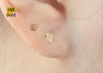 14K Solid Gold Clover Stud Earrings, Thin Earrings