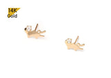 14K Solid Gold Tiny Crocodile Blue Green Cubic Zirconia Stud Earrings Real Gold - TGE41007