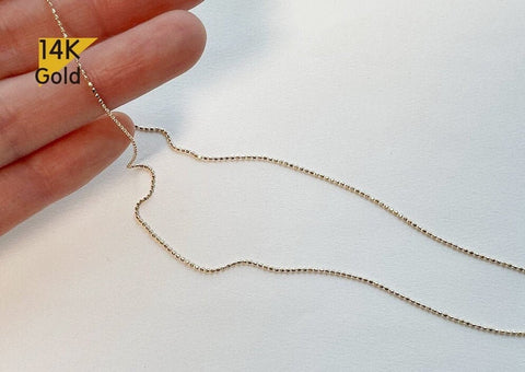 14K Solid Gold Thin Necklace, Thin Chain
