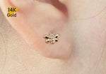 14K Solid Gold Cubic Zirconia Bee, Honeycomb Ball Stud End Barbell Piercing, 20G