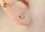 14K Solid Gold Cubic Zirconia Bee, Honeycomb Ball Stud End Barbell Piercing, 20G