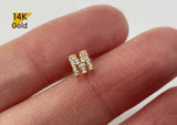 Single Earring 14K Solid Gold Tiny CZ Alphabet A to Z Piercing, 20G, 6mm Post - TGP6002