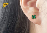14K Solid Gold Clover Barbell Piercing, 22G, Creen CZ Cubic Zirconia 6mm Post