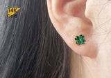 14K Solid Gold Clover Barbell Piercing, 22G, Creen CZ Cubic Zirconia 6mm Post