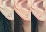 10K Solid Gold Tiny 3 White CZ Stud Earrings Real Gold - TGE066 (Single / Pair)