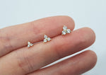 10K Solid Gold Tiny 3 White CZ Stud Earrings Real Gold - TGE066 (Single / Pair)