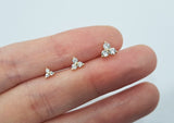 10K Solid Gold Tiny 3 White CZ Stud Earrings Real Gold - TGE066