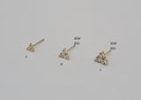 10K Solid Gold Tiny 3 White CZ Stud Earrings Real Gold - TGE066 (Single / Pair)