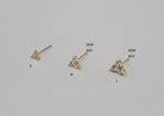 10K Solid Gold Tiny 3 White CZ Stud Earrings Real Gold - TGE066