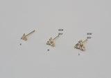 10K Solid Gold Tiny 3 White CZ Stud Earrings Real Gold - TGE066