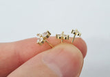 10K Solid Gold Tiny 3 White CZ Stud Earrings Real Gold - TGE066 (Single / Pair)