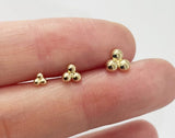 10K 14K Solid Gold Tiny 3 Beads Triangle Stud Earrings Piercing 20G, 1/4" 6mm Post Real Gold - TGP0003