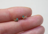 14K Solid Gold Tiny Crocodile Blue Green Cubic Zirconia Stud Earrings Real Gold - TGE41007