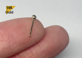 14K Solid Gold Tiny Nose Bone, 2mm Ball Nose Piercing