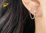 NEW! 14K Solid Gold Chain Cubic Zirconia CZ Stud Earring