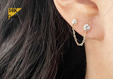 14K Solid Gold Chain Cubic Zirconia CZ Stud Earring