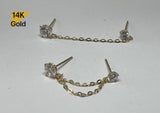 NEW! 14K Solid Gold Chain Cubic Zirconia CZ Stud Earring