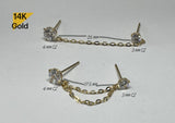 NEW! 14K Solid Gold Chain Cubic Zirconia CZ Stud Earring