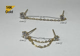14K Solid Gold Chain Cubic Zirconia CZ Stud Earring