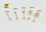 14K Solid Gold Ball 2,3,4,5,6mm Lightweight Piercing 21G, 4,6,8mm Post Lightweight