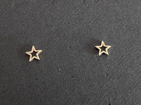 10K Solid Gold Tiny Line Star Studs Earrings Real Gold - TGE013