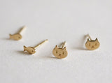 14K Solid Gold Cat End Barbell Piercing 18G, 3/16" 5mm Post Real Gold