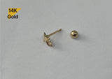 NEW! 14K Solid Gold Stars Ball Stud End Barbell Piercing, 20G