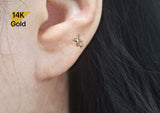 14K Solid Gold Stars Ball Stud End Barbell Piercing, 20G