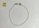 14K Solid Gold Bracelet, Anklet, 14K Yellow Gold thin Chain Bracelet, Ankle Bracelet Chain - TGN006