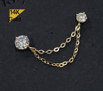 NEW! 14K Solid Gold Chain Cubic Zirconia CZ Stud Earring