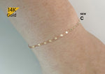 14K Solid Gold Bracelet, Anklet, 14K Yellow Gold thin Chain Bracelet, Ankle Bracelet Chain - TGN006