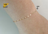 14K Solid Gold Bracelet, Anklet, 14K Yellow Gold thin Chain Bracelet, Ankle Bracelet Chain - TGN006