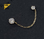 NEW! 14K Solid Gold Chain Cubic Zirconia CZ Stud Earring