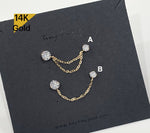 NEW! 14K Solid Gold Chain Cubic Zirconia CZ Stud Earring