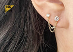 NEW! 14K Solid Gold Chain Cubic Zirconia CZ Stud Earring