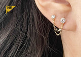 NEW! 14K Solid Gold Chain Cubic Zirconia CZ Stud Earring