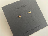 14K Solid Gold Tiny Crocodile Blue Green Cubic Zirconia Stud Earrings Real Gold - TGE41007