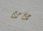 10K Solid Gold Tiny Line Patterned Triangle Stud Earrings Real Gold - TGE030