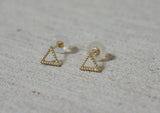 10K Solid Gold Tiny Line Patterned Triangle Stud Earrings Real Gold - TGE030
