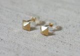 10K Solid Gold Tiny Quadrangular Pyramid Stud Earrings Real Gold - TGE024