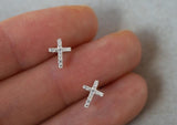 925 Sterling Silver, Mini CZ Studs, Cross Stud Earrings