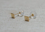 10K Solid Gold Tiny Flat Square Stud Earrings Real Gold, Geometric - TGE101