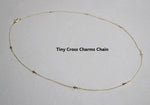 14K Solid Gold Tiny Cross Charms Necklace, Thin Chain, Tiny Thin Pendant - TGN003