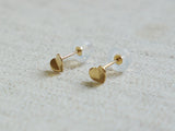 10K Solid Gold Tiny Folded Heart Stud Earrings Real Gold - TGE034